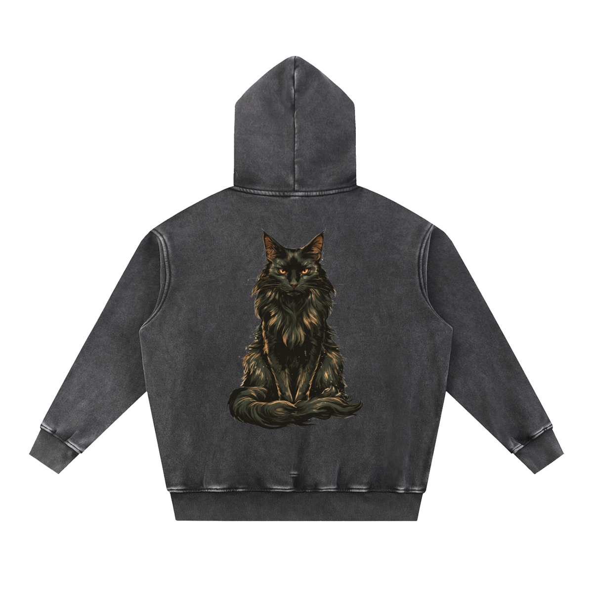 Black,Cat,Hoodie,Oversized,Unisex,Faded