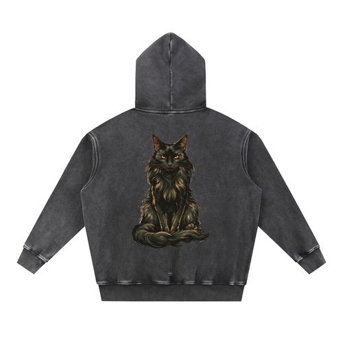 Black,Cat,Hoodie,Oversized,Unisex,Faded