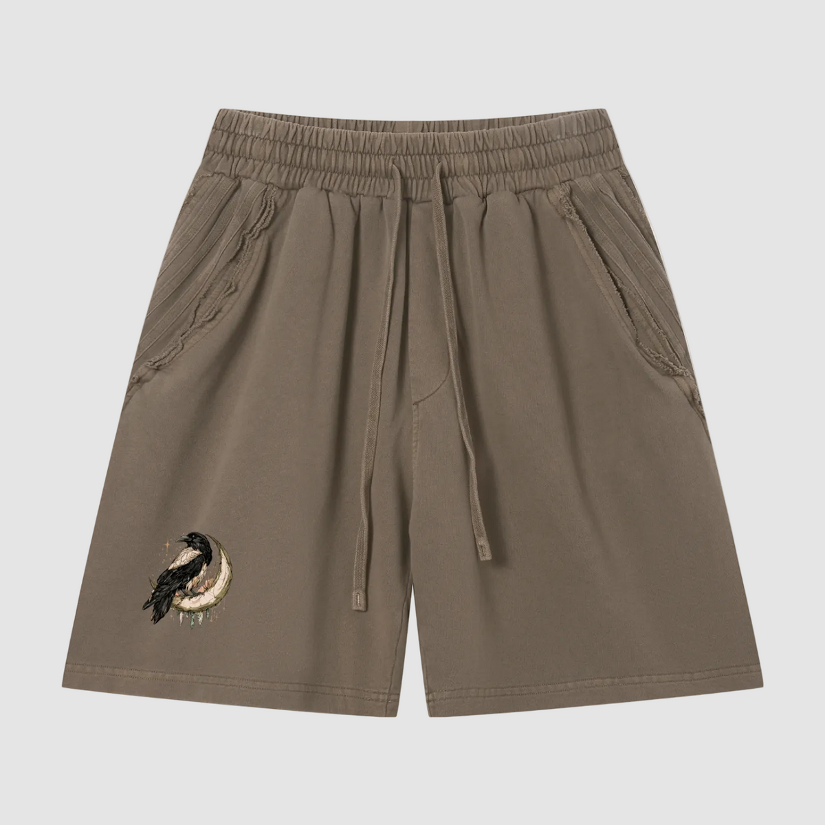 Raven,Shorts,Heavyweight,Drawstring,Loose,Elastic,Occult,Witchy,CMC,Streetwear