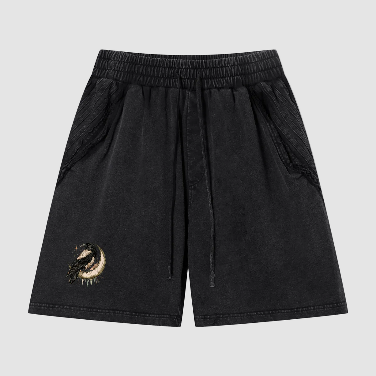 Raven,Shorts,Heavyweight,Drawstring,Loose,Elastic,Occult,Witchy,CMC,Streetwear